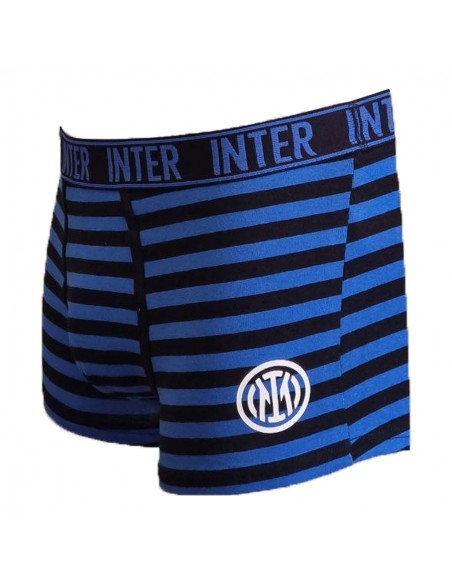 Boxer Inter Uomo ragazzo in cotone di colore nero e azzurro a righe con  elastico dello stesso colore logato